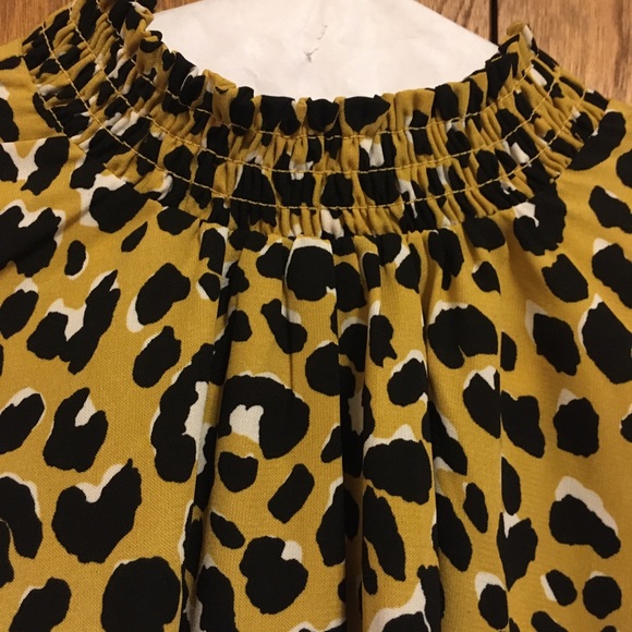 Leopard print crepe chiffon yellow long sleeve blouse ruffle turtleneck Melloday - Picture 5 of 6